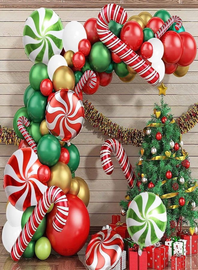 QIHOMPIB Red Green White Christmas Balloon Garland Arch Kit, Gingerbread Holiday Balloon Arch Kit Xmas Christmas Decorations Balloons Holiday Party Garland Balloons Background Candy Cane Balloon Arch Sets - Image 4